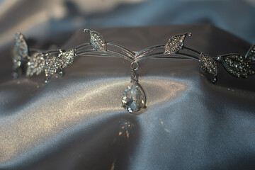 Elf tiara with diamonds, diadem. Beautiful sparkle decoration.
