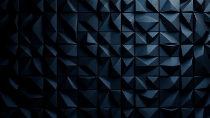 luxury black pyramid grid with metallic blue highlights and geometric depth for modern architectural texture and futuristic visual design concept
