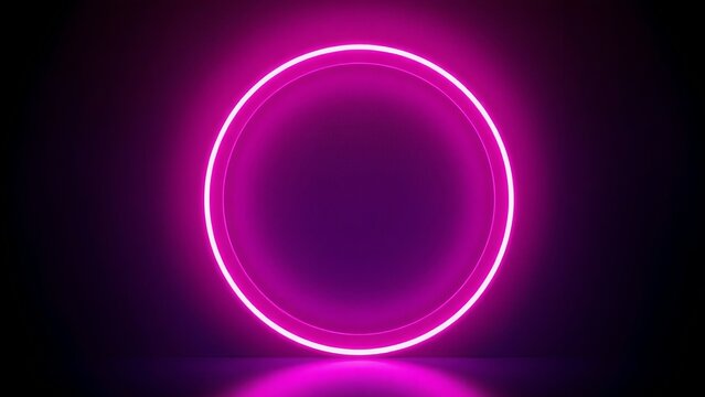 futuristic neon pink ring glowing in darkness with soft reflection, sci-fi abstract circle design for modern digital backgrounds - Powered by Adobe