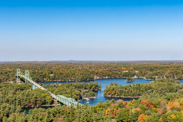 View of Islands and Bridge from Thousand Islands Tower on a Sunny Autumn Day