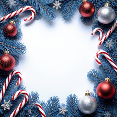 christmas background with balls and fir branches
