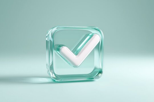 3D Checkmark Icon – Transparent Glass Pastel Mint