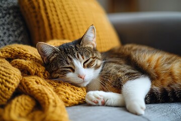 Cozy kitten curled up sleeping high resolution picture