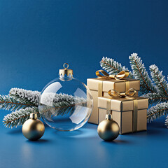 christmas gift box and balls