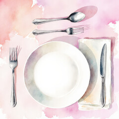 place setting with pink ribbon