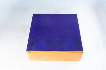 Luxury Eid or Ramadan Gift Box with Islamic Mosque Dome Pattern isolated on white background top view of Middle Eastern packaging concepts