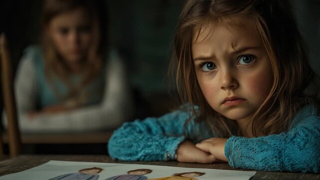 A young girl sits at a table with her creative work in progress