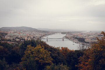 Budapest skyline with the bridge and castle