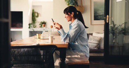 Phone, surprise and woman in home, reading email and wow for good news with notification. Success, shock and mature person with mobile for online communication, betting app and excited for win