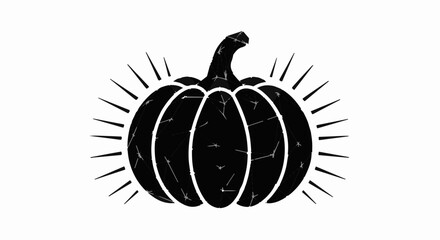 Stylized black pumpkin silhouette with radiating lines on a white background