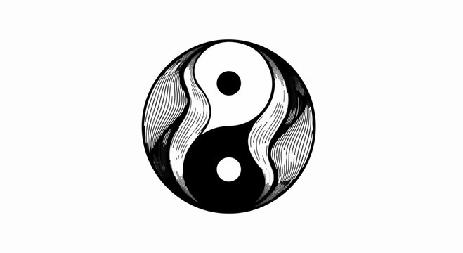 Harmonious yin yang symbol representing balance and duality in a sketched style
