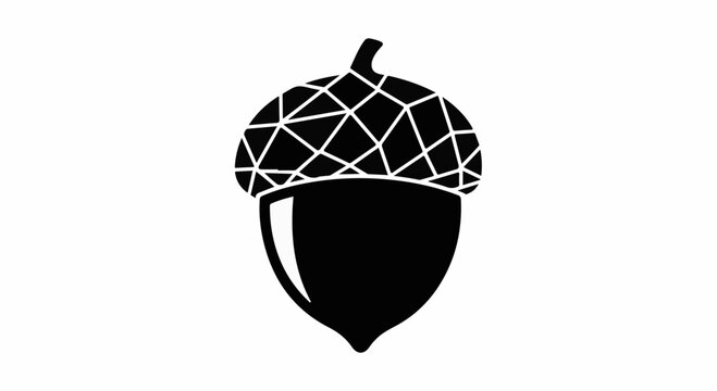 Stylized black acorn icon with geometric pattern on cap against white background