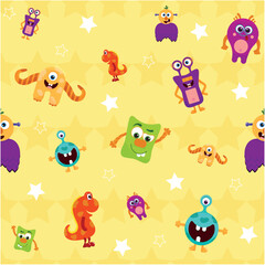 Cute Colorful Monsters Pattern &ndash; Fun Cartoon Alien Creatures with Stars