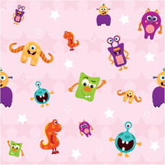 Cute Colorful Monsters Pattern – Fun Cartoon Alien Creatures with Stars