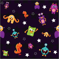 Cute Colorful Monsters Pattern – Fun Cartoon Alien Creatures with Stars