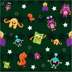Cute Colorful Monsters Pattern &ndash; Fun Cartoon Alien Creatures with Stars