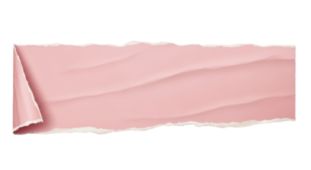 Small pastel pink torn paper piece with a triangular ripped corner, realistic fiber edges, soft wrinkles, subtle paper grain, photorealistic texture, transparent background