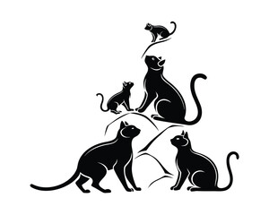 Elegant Black Cat Family Illustration A Stylized Vector Design Showcasing Feline Grace and Unity Minimalist Art © Yasin24