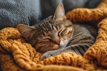 Sweet kitten curled up sleeping high resolution picture