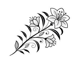 Elegant Floral Branch Illustration with Delicate Flowers and Leaves on White Background Graphic Design Element for Invitations and Decorations