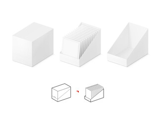 Blank shelf-ready box with sachet mockup. Vector illustration isolated on white background. Easy to use for your product. EPS10.	