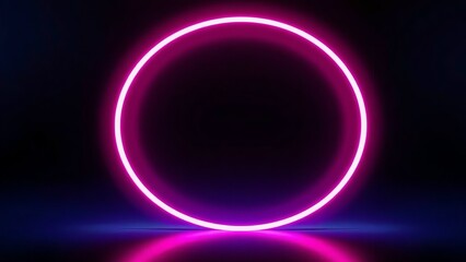 neon pink circle glowing in darkness with futuristic reflection, minimal gradient light, sci-fi inspired digital background for modern design, abstract elegance and visual depth
