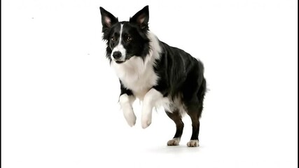 Energetic Border Collie Dog in Action on a White Background.