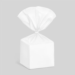 Vertical clear bag with clip band for bread mockup. Vector illustration isolated on grey background. Ready to use for your design. Mockup will make the presentation look as realistic. EPS10.
