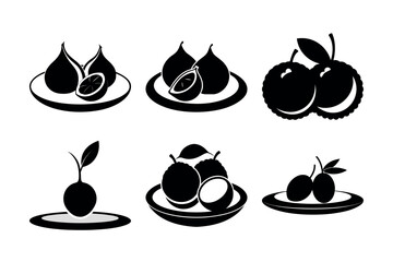Black and white fruit and beverage icons set for web and design