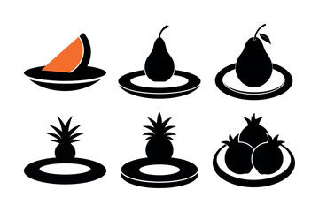 black and white fruit icon set vector illustration