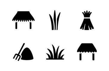 Fototapeta premium Thatch and grass icon set for design projects - simple black icons for prints, cards, and posters