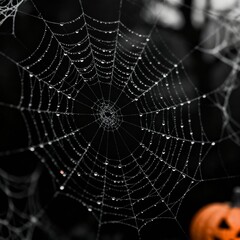 Fototapeta premium Spiderweb Macro Texture on Black Background