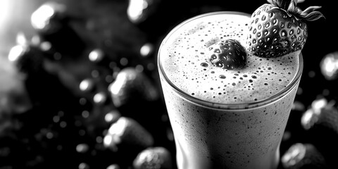 Fresh strawberry smoothie prepared with ripe berries and served in a transparent glass on a background