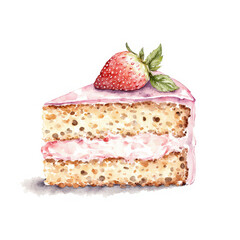 Beautiful stock illustration with watercolor hand drawn delicious dessert. Clip art. Cake illustration for menu design.
