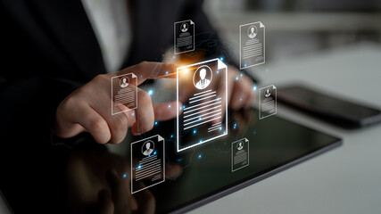 Concept of global talent acquisition and hiring. Human resources department reviewing candidate...