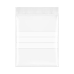 Tek clear plastic zip bag mockup for food. Vector illustration isolated on white background. Ready for your design. EPS10.	