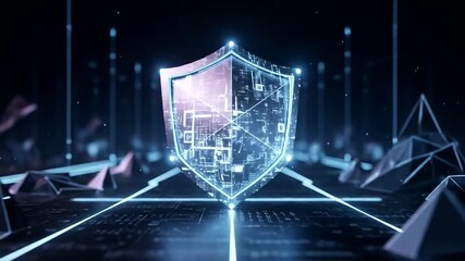 Futuristic digital shield symbolizing cybersecurity amidst abstract technology - Powered by Adobe