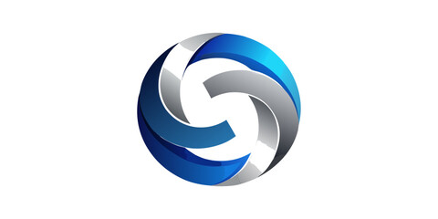 Abstract circular logo design with interconnected shapes creating a sense of motion and unity, featuring a gradient color scheme