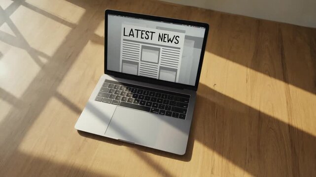 Laptop with a newspaper with the latest news.