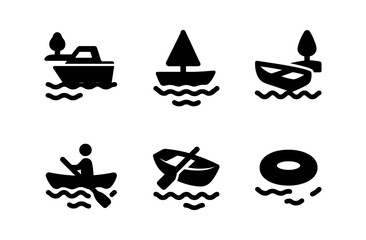 Minimalist lake boating icons for graphic design and print projects
