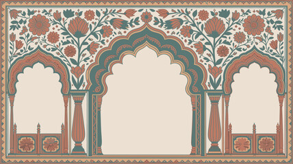 Floral mughal arch with intricate details, a vintage architectural design element