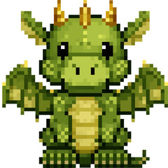 8-bit pixel art isolated PNG of a cute baby dragon with wings and horns, retro fantasy sprite for games and UI design, isolated on white