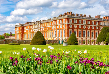 Hampton Court palace and gardens in spring, London, UK