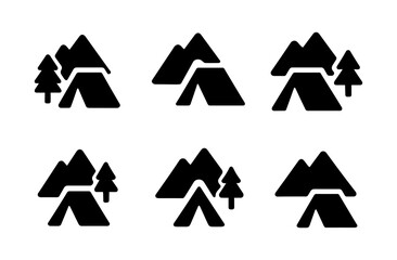 Minimalist mountain camping icons for outdoor adventure designs and nature-themed projects