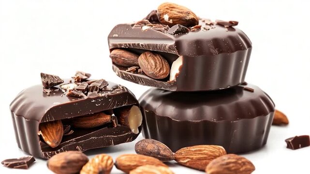 A close-up image of a chocolate bar with almonds
