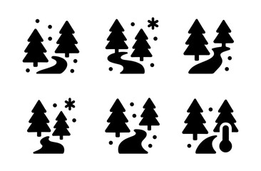 Obraz premium Winter path icon collection with snowy trees and simple design elements for graphic projects