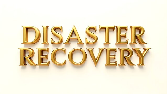Golden 3D text 'Disaster Recovery' conveys importance and resilience for business continuity planning.