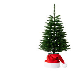 Christmas Tree with Santa Hat – Simple, Festive Symbol of Holiday Cheer and Tradition

