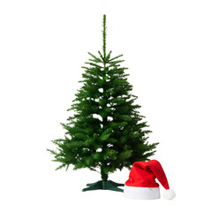 Christmas Tree with Santa Hat – Simple, Festive Symbol of Holiday Cheer and Tradition

