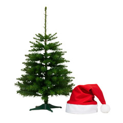 Christmas Tree with Santa Hat – Simple, Festive Symbol of Holiday Cheer and Tradition

